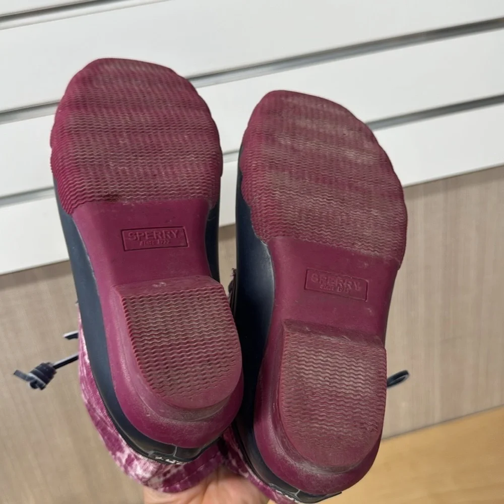 Sperry Saltwater rubber rain‎ duck boots purple and blue youth size 2